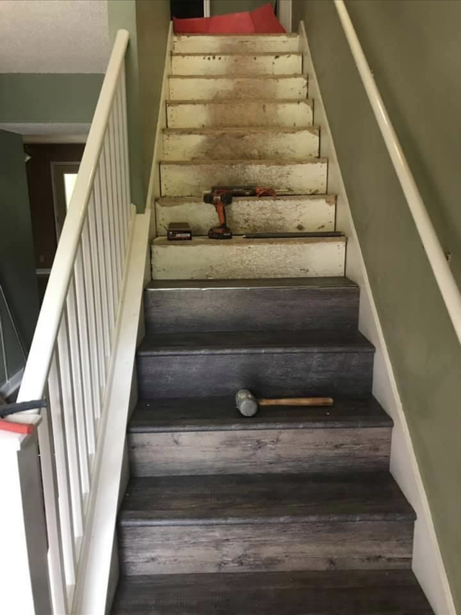 Before Staircase remodeling before and after by First Stop Renovations